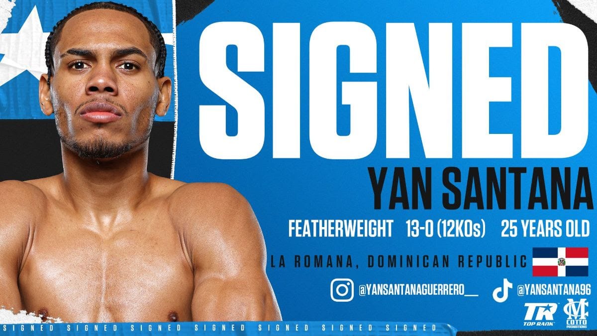 Top Rank Signs Unbeaten Dominican Featherweight KO Artist Yan Santana to Co-Promotional Pact